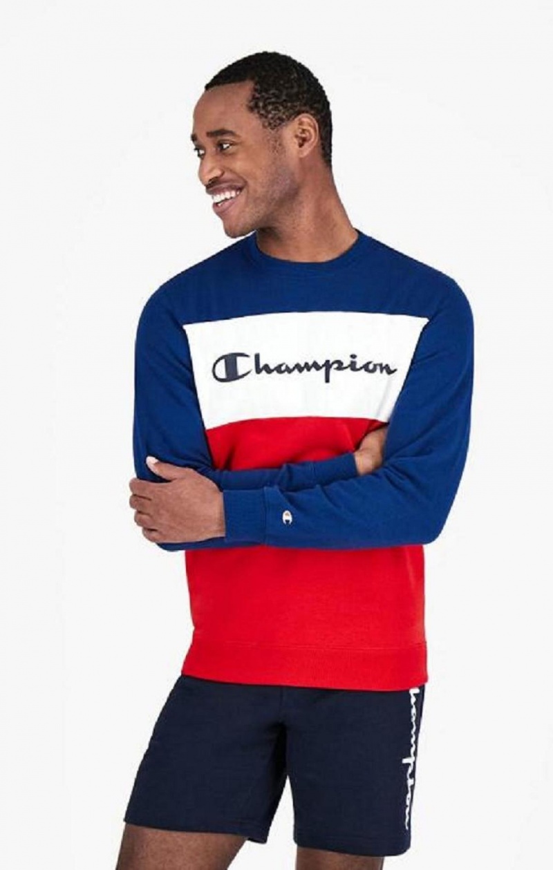 Champion Colour Block Script Logo Sweatshirt Mikiny Panske Modre | 8953-IBUSK