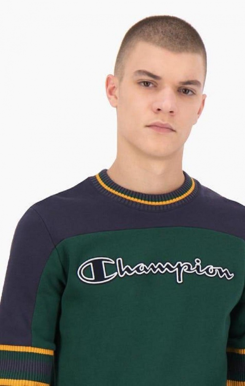 Champion Colour Block Script Logo Sweatshirt Mikiny Panske Zelene | 5490-MSIBV