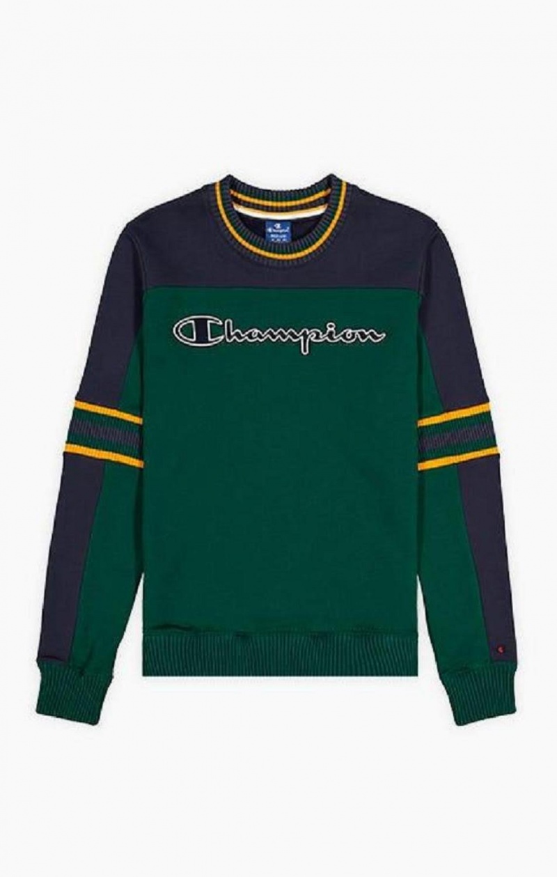 Champion Colour Block Script Logo Sweatshirt Mikiny Panske Zelene | 5490-MSIBV