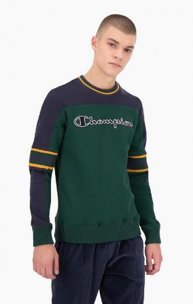 Champion Colour Block Script Logo Sweatshirt Mikiny Panske Zelene | 5490-MSIBV