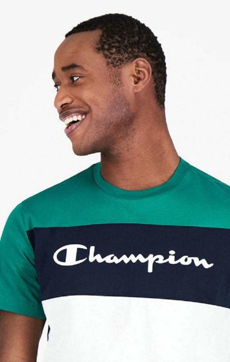 Champion Colour Block Script Logo T-Shirt Tricko Panske Svetlo Zelene | 2413-NLWXZ