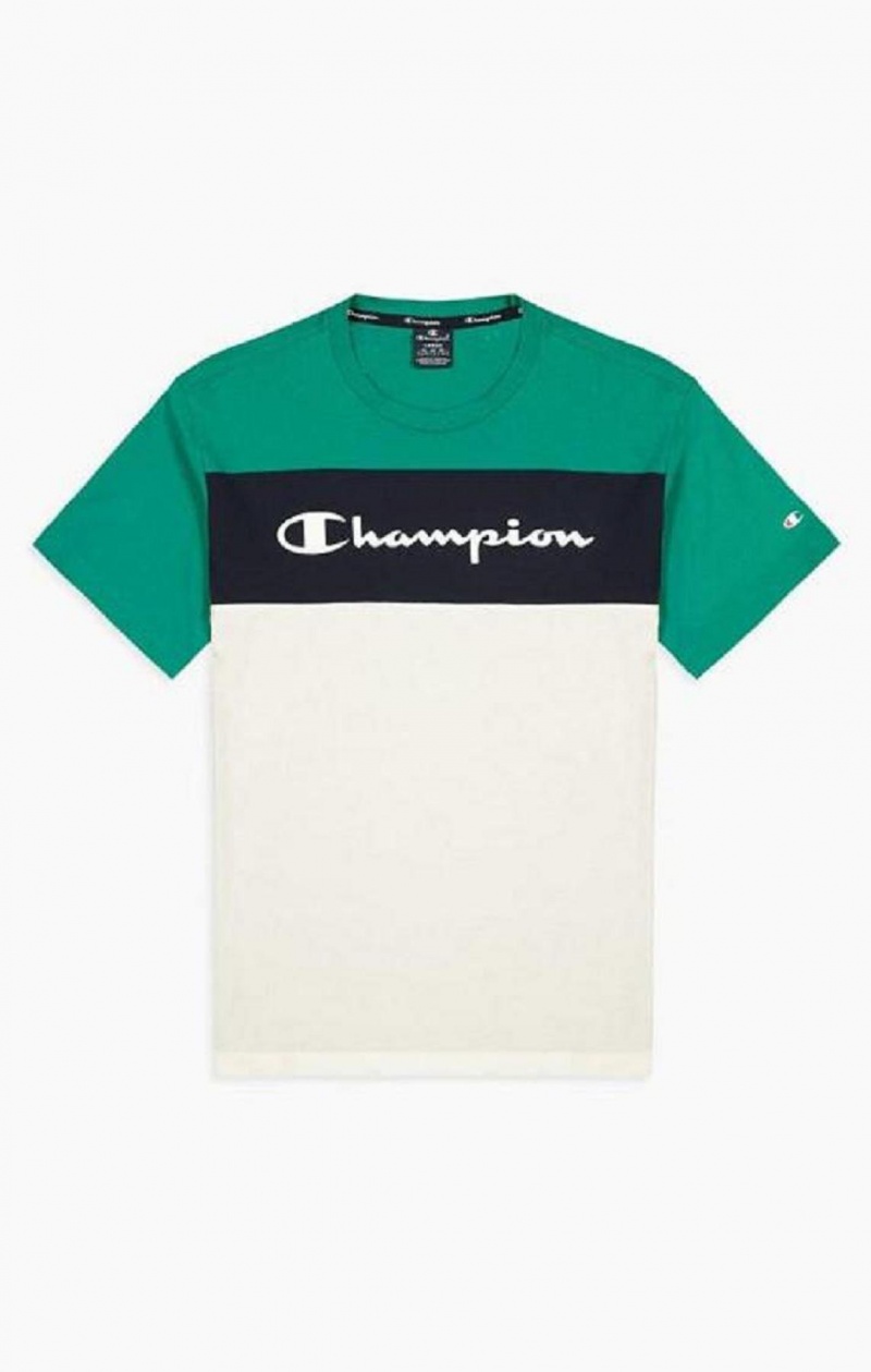 Champion Colour Block Script Logo T-Shirt Tricko Panske Svetlo Zelene | 2413-NLWXZ