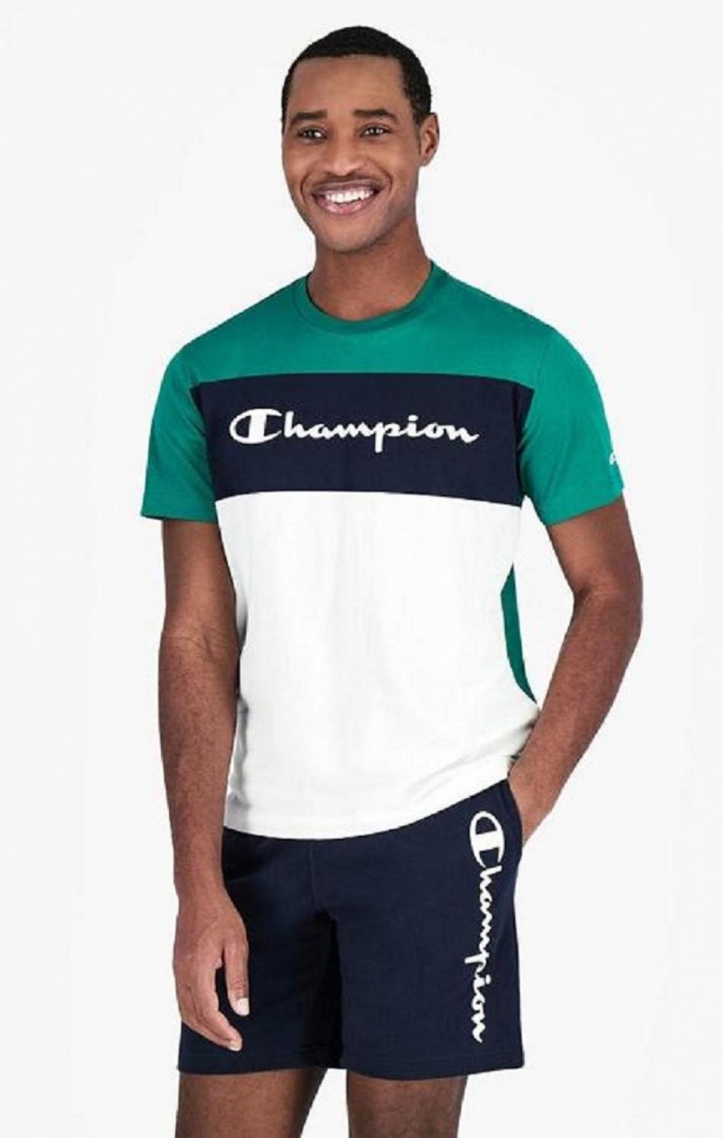 Champion Colour Block Script Logo T-Shirt Tricko Panske Svetlo Zelene | 2413-NLWXZ