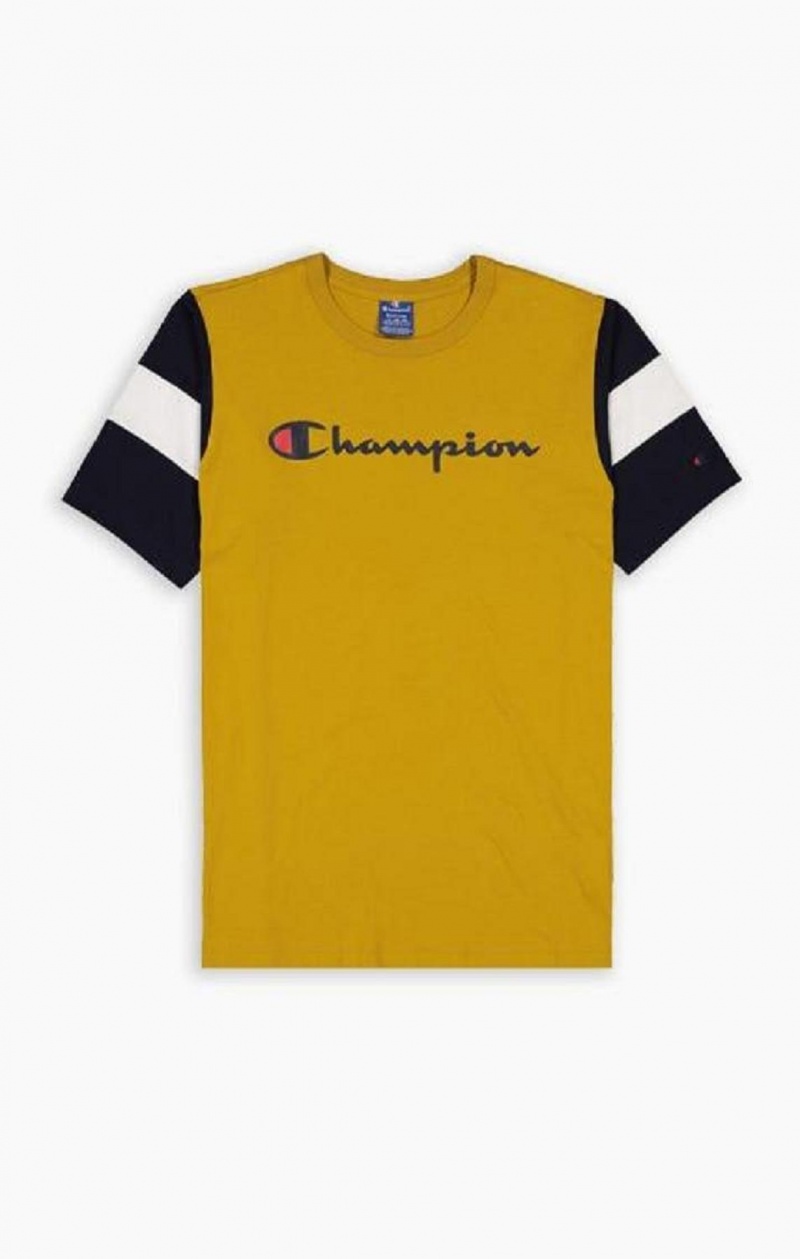 Champion Colour Block Script Logo T-Shirt Tricko Panske Zlate | 3810-LHUWZ