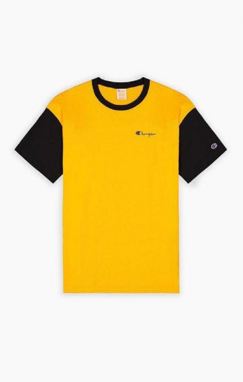 Champion Colour Block Script Logo T-Shirt Tricko Panske Oranžové | 2358-QAFUW