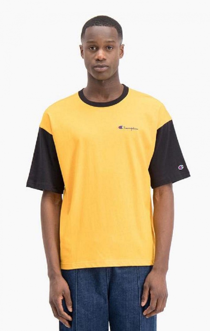 Champion Colour Block Script Logo T-Shirt Tricko Panske Oranžové | 2358-QAFUW