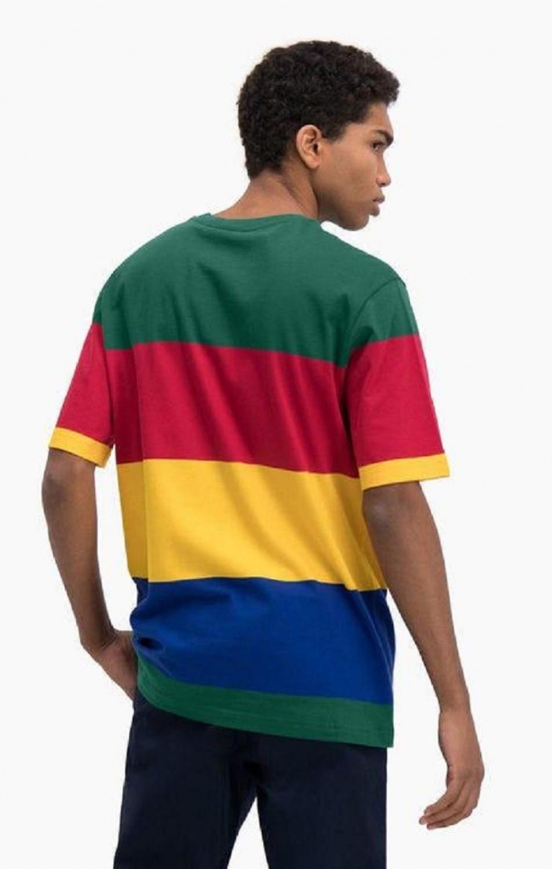 Champion Colour Block Stripe T-Shirt Tricko Panske Zelene Červené Žlté | 0562-KFQYO