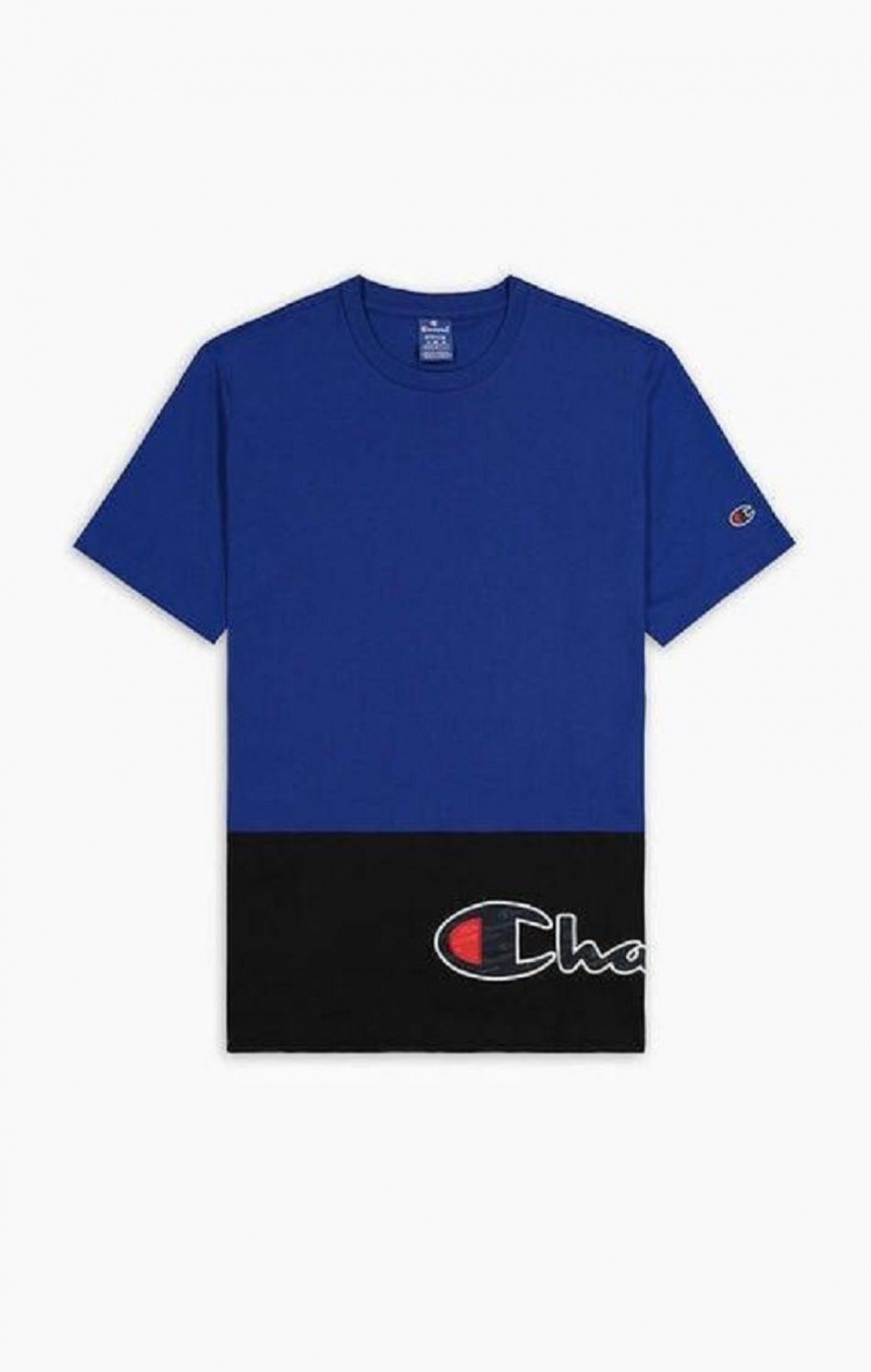 Champion Colour Block Wraparound Logo T-Shirt Tricko Panske Modre | 0745-WBHQM