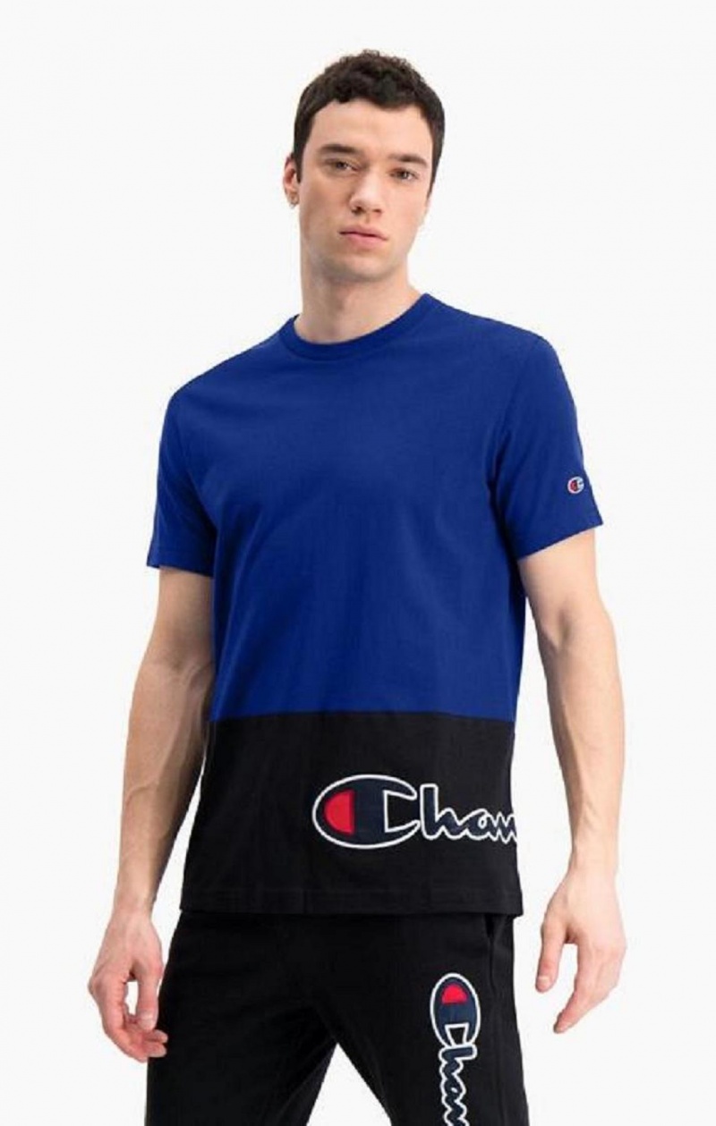 Champion Colour Block Wraparound Logo T-Shirt Tricko Panske Modre | 0745-WBHQM