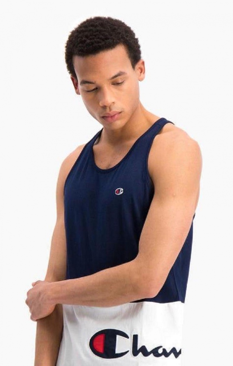 Champion Colour Block Wraparound Logo Tank Top Tricko Panske Tmavo Modre | 2831-FBGMZ