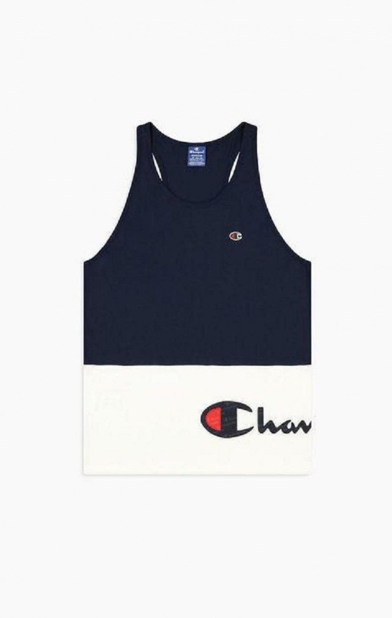 Champion Colour Block Wraparound Logo Tank Top Tricko Panske Tmavo Modre | 2831-FBGMZ