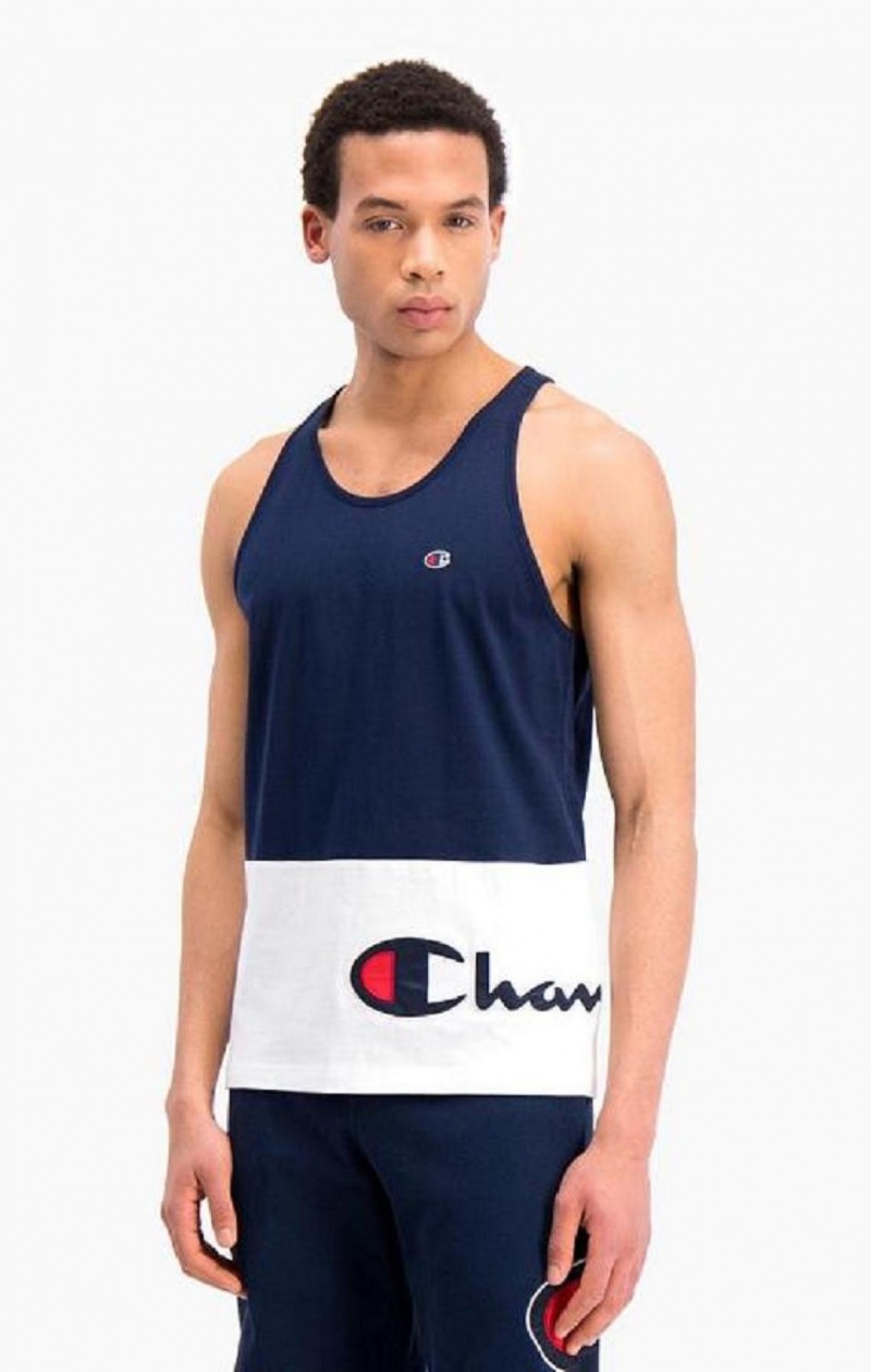 Champion Colour Block Wraparound Logo Tank Top Tricko Panske Tmavo Modre | 2831-FBGMZ