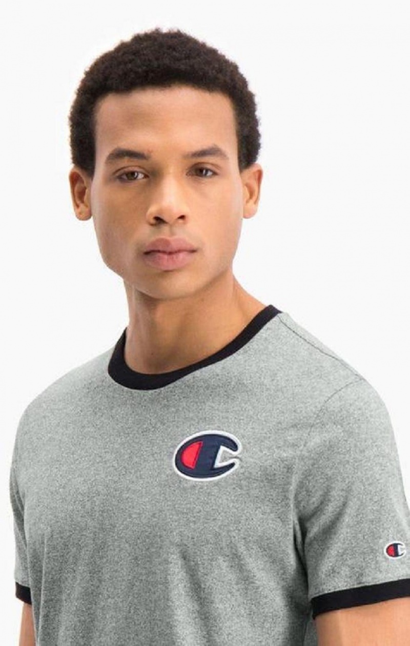 Champion Contrast C Logo Ringer T-Shirt Tricko Panske Tmavo Siva | 1839-LIVXR