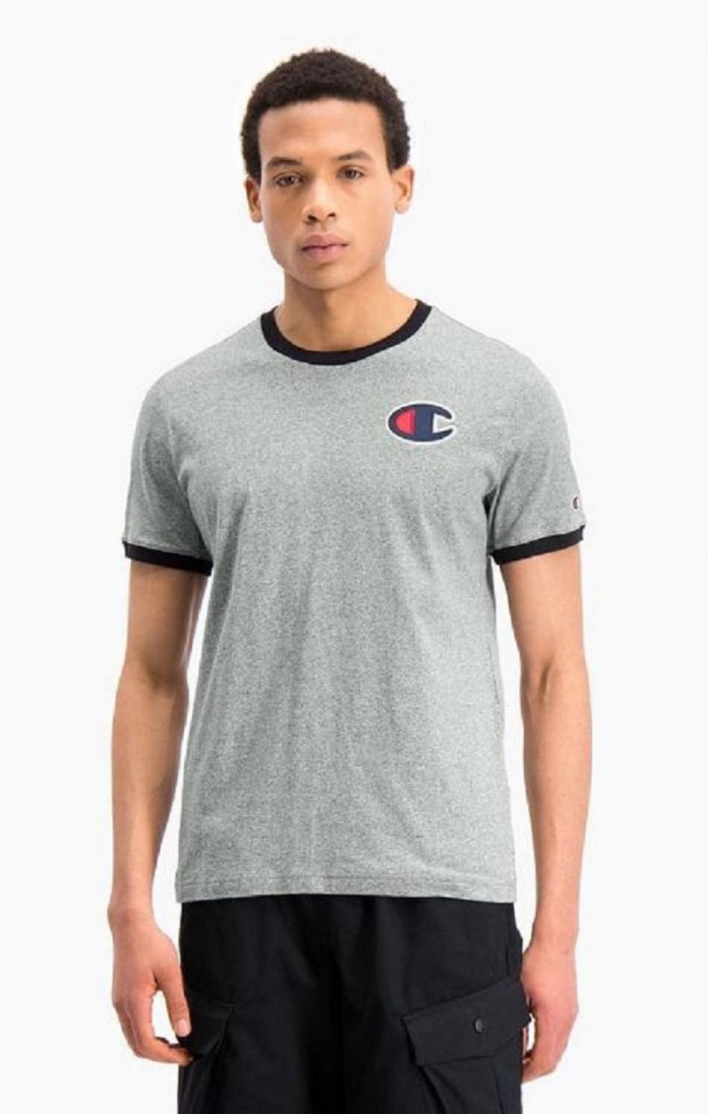 Champion Contrast C Logo Ringer T-Shirt Tricko Panske Tmavo Siva | 1839-LIVXR