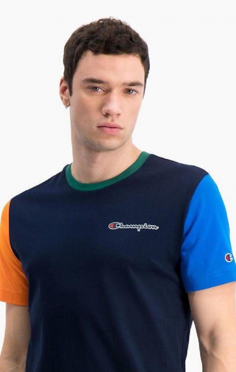 Champion Contrast Colour Block Sleeve T-Shirt Tricko Panske Tmavo Modre | 4257-NPWIG