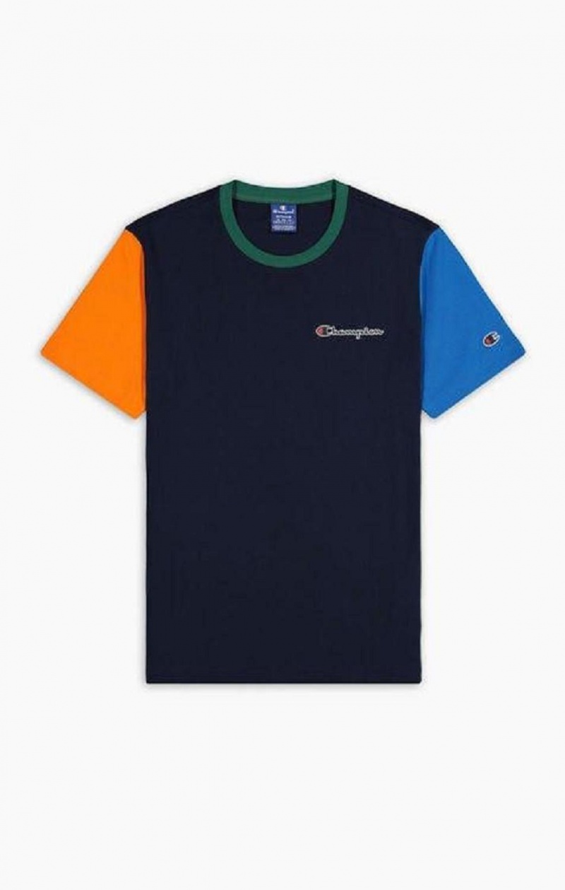 Champion Contrast Colour Block Sleeve T-Shirt Tricko Panske Tmavo Modre | 4257-NPWIG