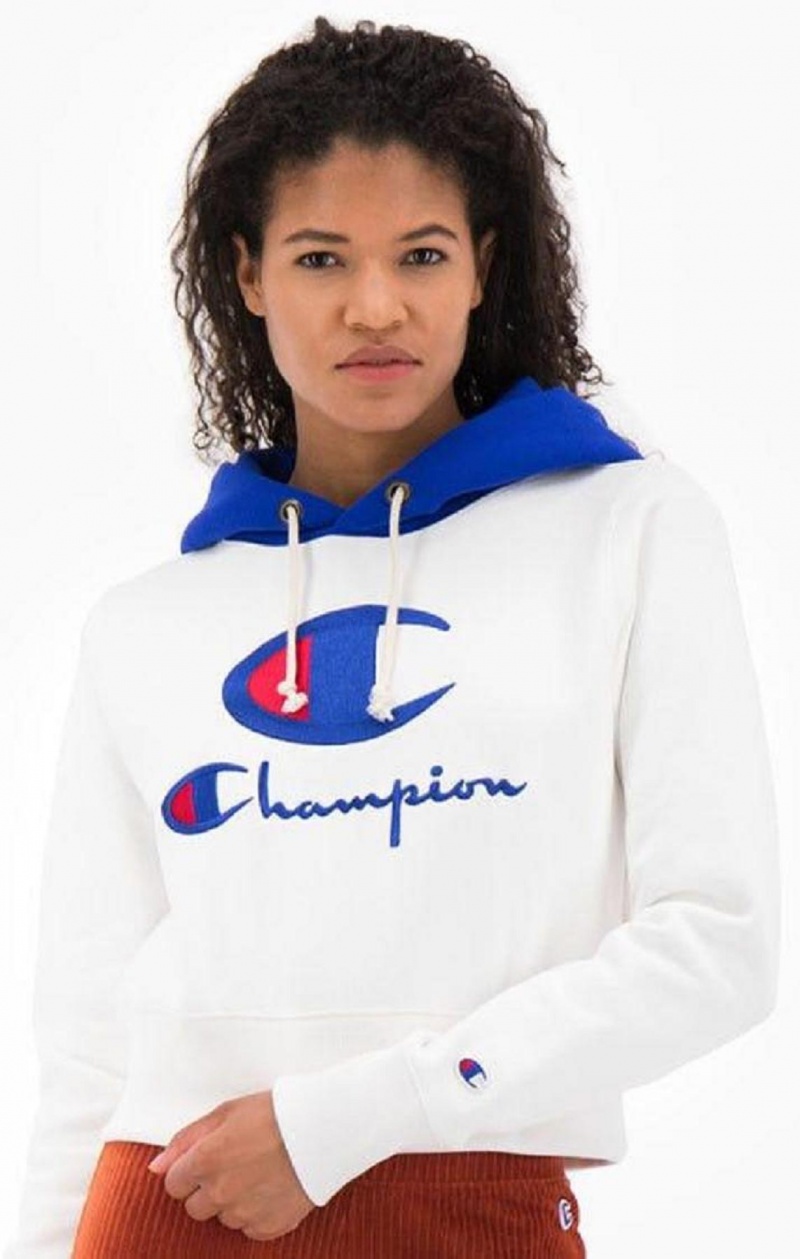 Champion Contrast Hood Logo Detail Jersey Hoodie Mikina s Kapucnou Damske Biele | 2580-BRKSG