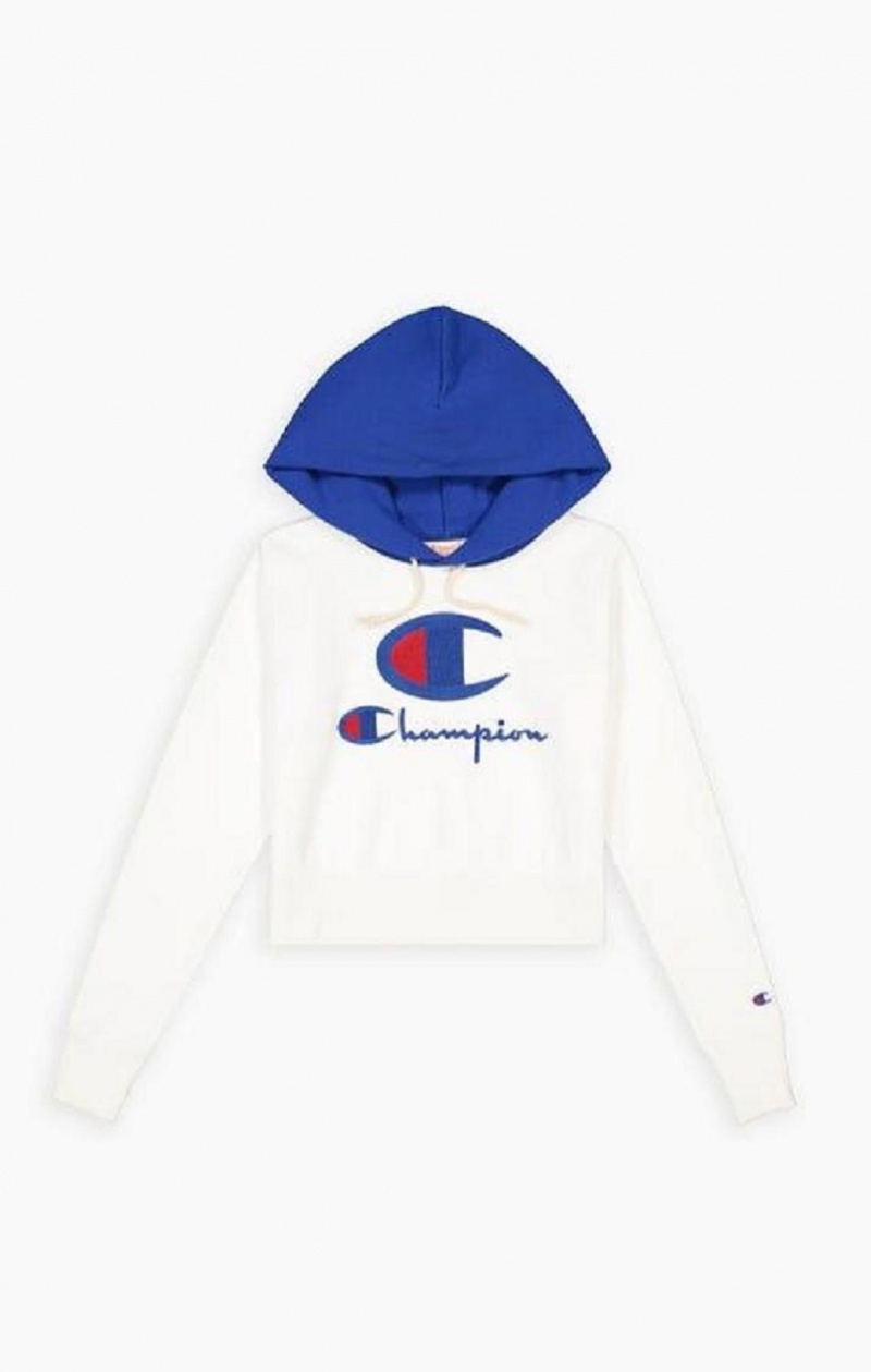 Champion Contrast Hood Logo Detail Jersey Hoodie Mikina s Kapucnou Damske Biele | 2580-BRKSG