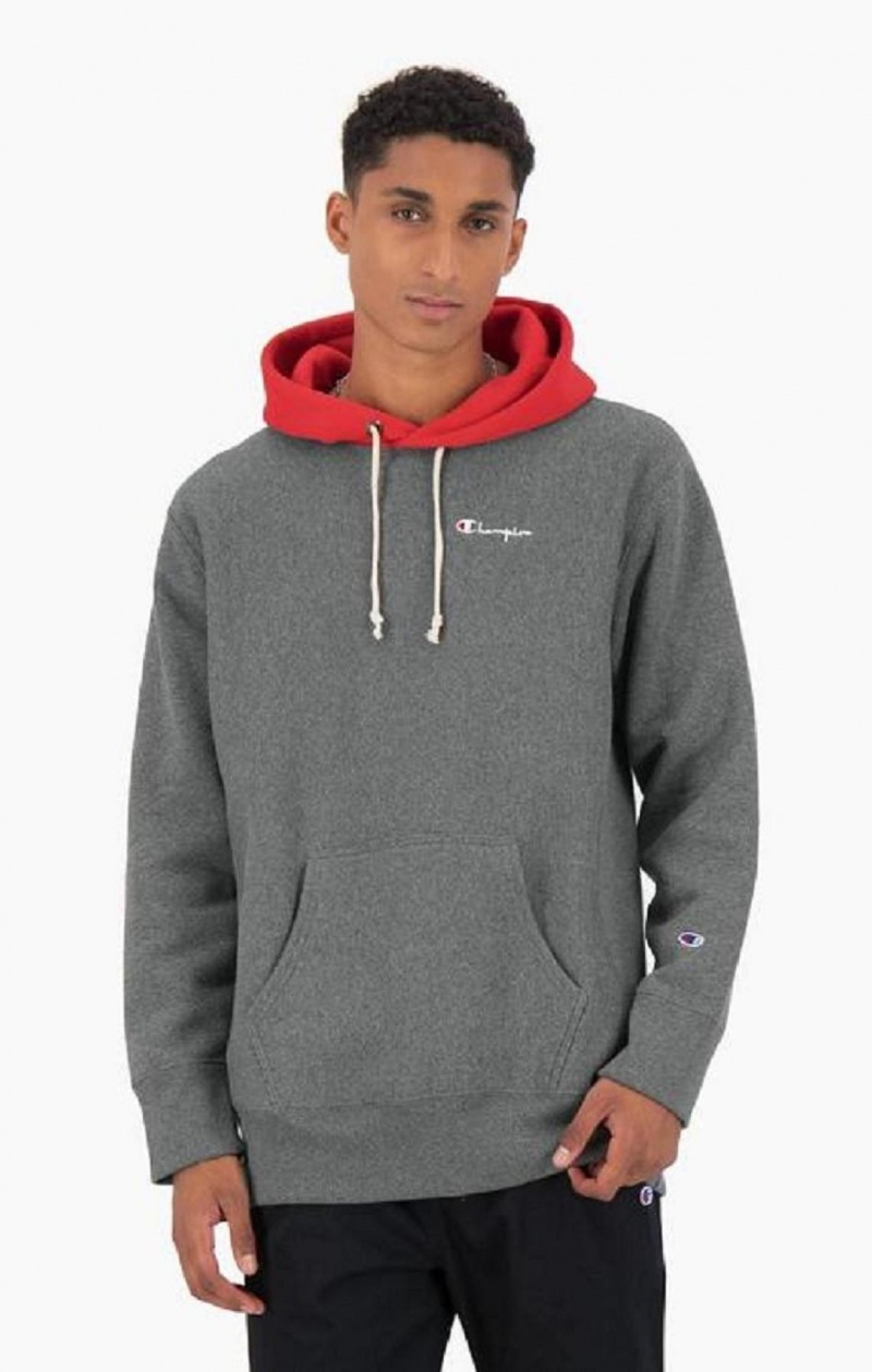 Champion Contrast Hood Reverse Weave Hoodie Mikina s Kapucnou Panske Tmavo Siva | 2096-MEYQP