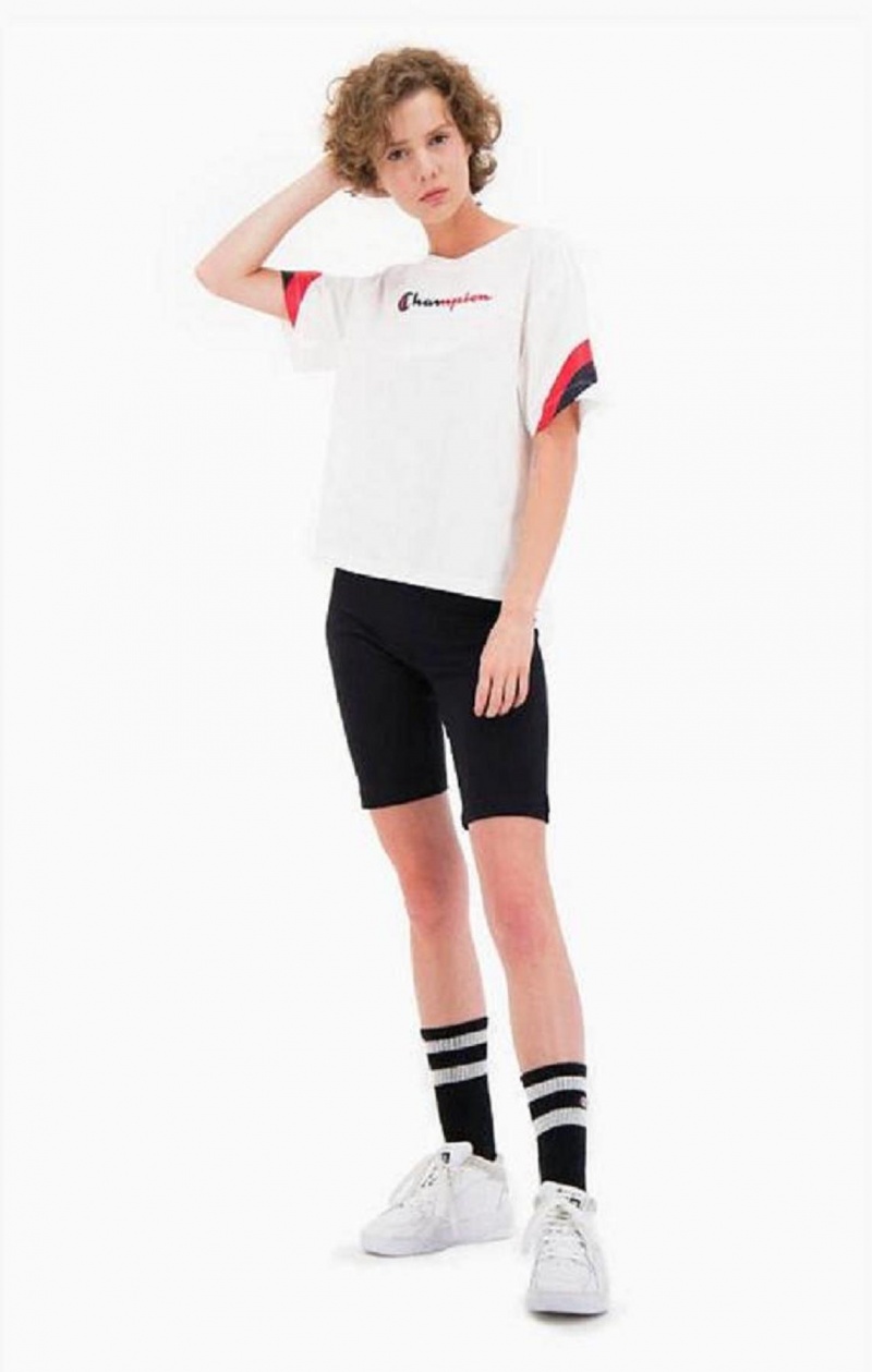 Champion Contrast Logo Stripe Jersey Top Tricko Damske Biele | 6271-MYKXL