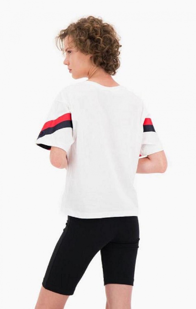 Champion Contrast Logo Stripe Jersey Top Tricko Damske Biele | 6271-MYKXL