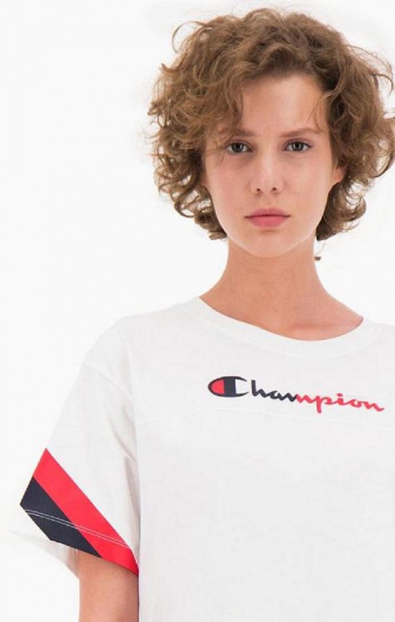 Champion Contrast Logo Stripe Jersey Top Tricko Damske Biele | 6271-MYKXL