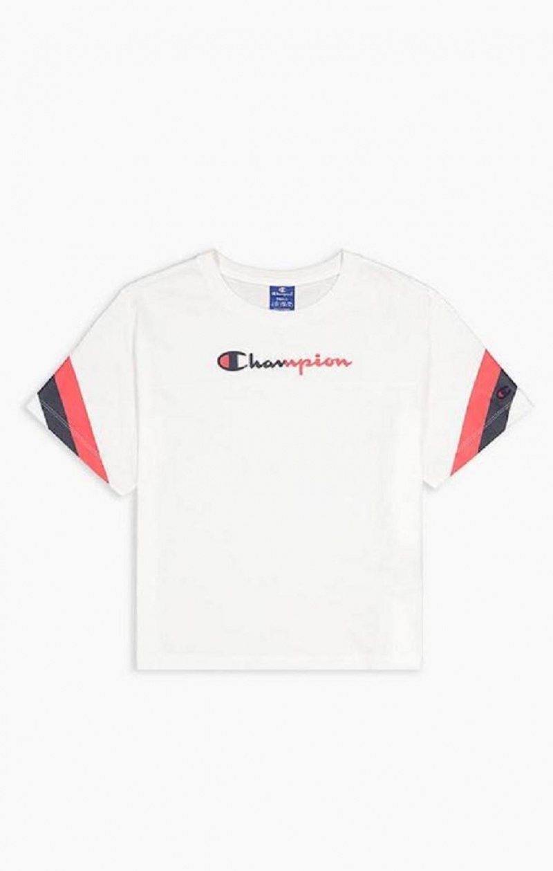 Champion Contrast Logo Stripe Jersey Top Tricko Damske Biele | 6271-MYKXL