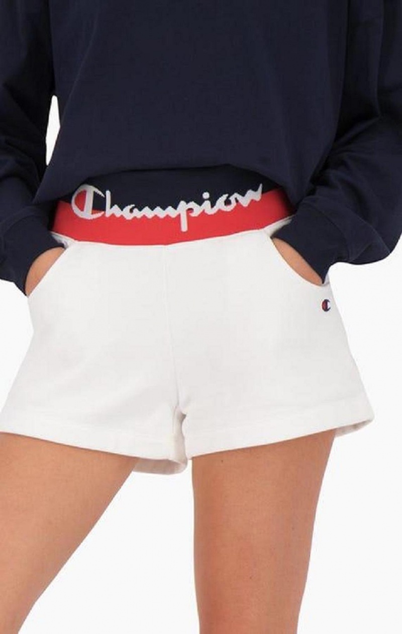 Champion Contrast Pásom Script Logo Shorts Kratasy Damske Biele | 0923-KTDYG