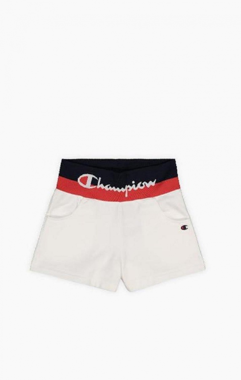 Champion Contrast Pásom Script Logo Shorts Kratasy Damske Biele | 0923-KTDYG