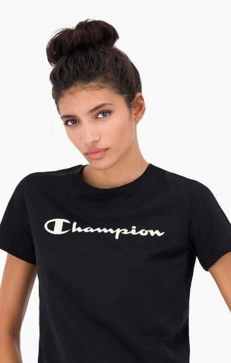 Champion Contrast Script Logo T-Shirt Tricko Damske Čierne | 4501-BKGUX