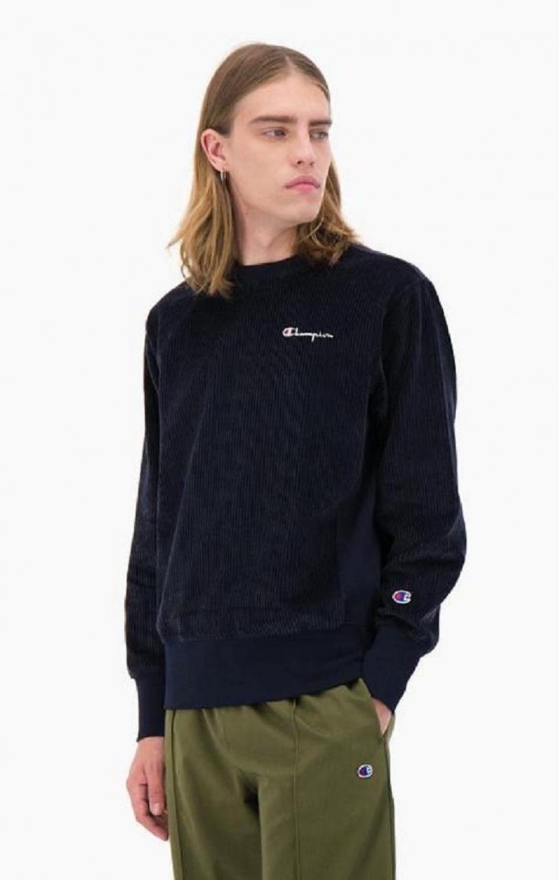 Champion Corduroy Small Script Logo Sweatshirt Mikiny Panske Tmavo Modre | 6982-OPVKA