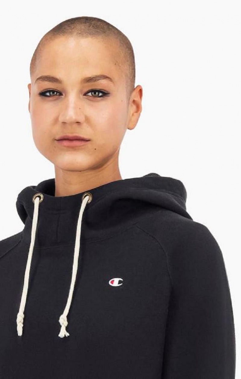 Champion Cropped C Logo Reverse Weave Hoodie Mikina s Kapucnou Damske Čierne | 2741-GEDBH