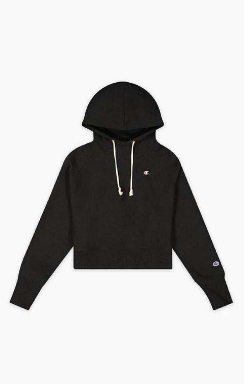 Champion Cropped C Logo Reverse Weave Hoodie Mikina s Kapucnou Damske Čierne | 2741-GEDBH