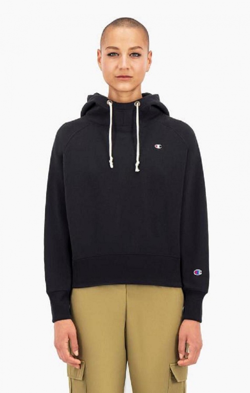 Champion Cropped C Logo Reverse Weave Hoodie Mikina s Kapucnou Damske Čierne | 2741-GEDBH