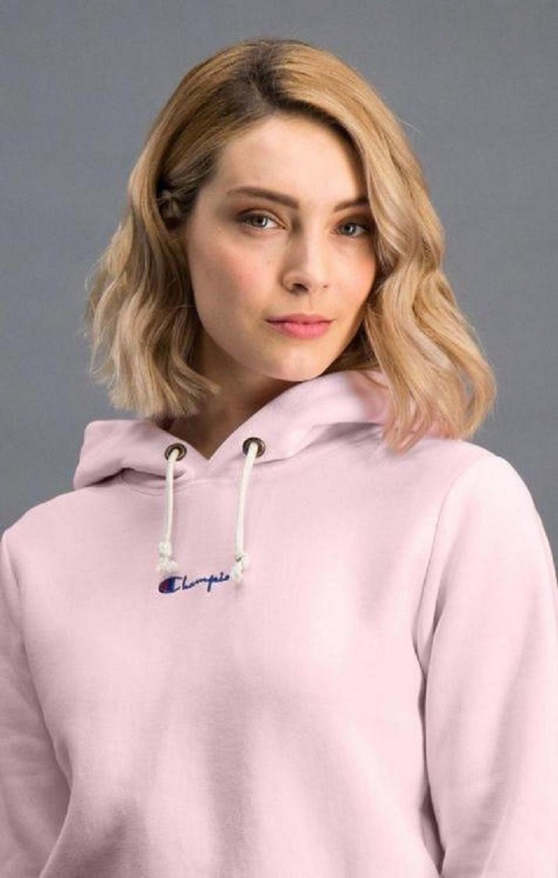 Champion Cropped Reverse Weave Script Logo Hoodie Mikina s Kapucnou Damske Ruzove | 7084-HDSAV