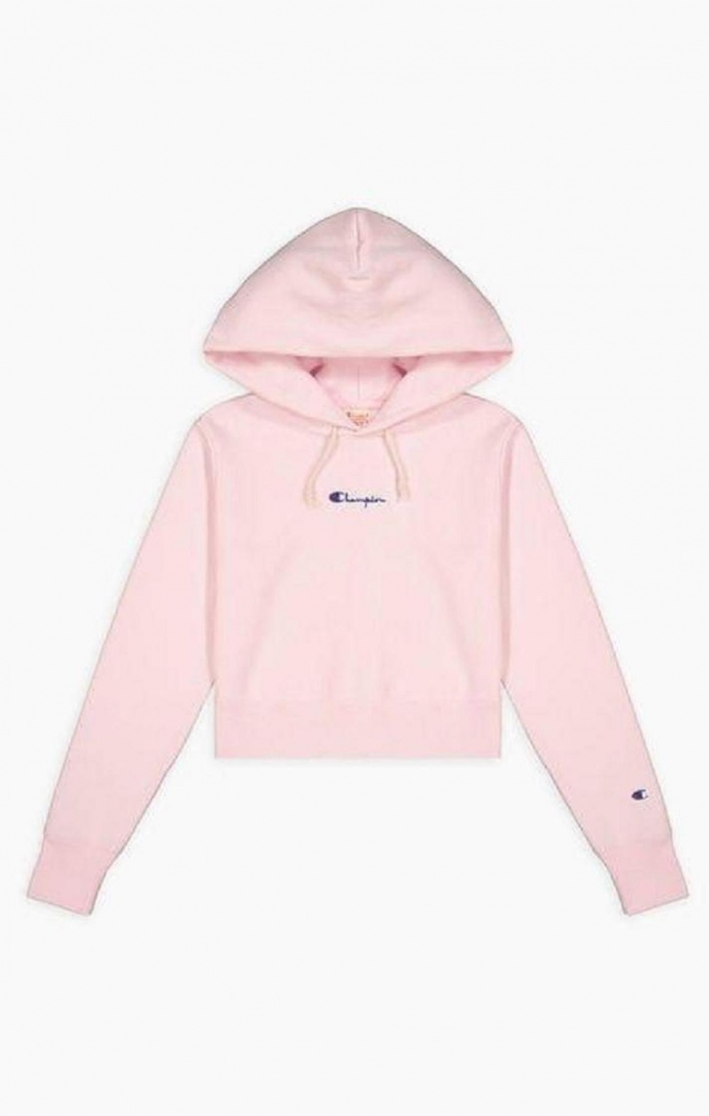 Champion Cropped Reverse Weave Script Logo Hoodie Mikina s Kapucnou Damske Ruzove | 7084-HDSAV