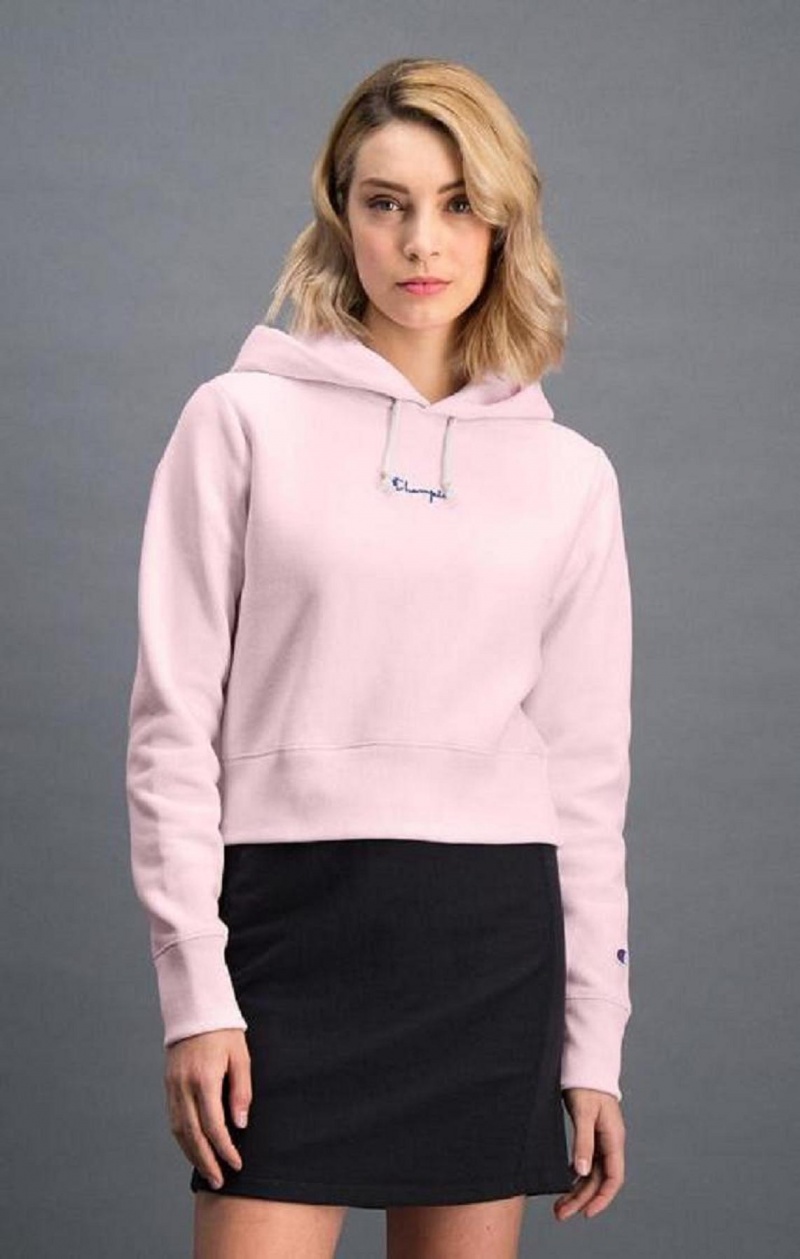 Champion Cropped Reverse Weave Script Logo Hoodie Mikina s Kapucnou Damske Ruzove | 7084-HDSAV