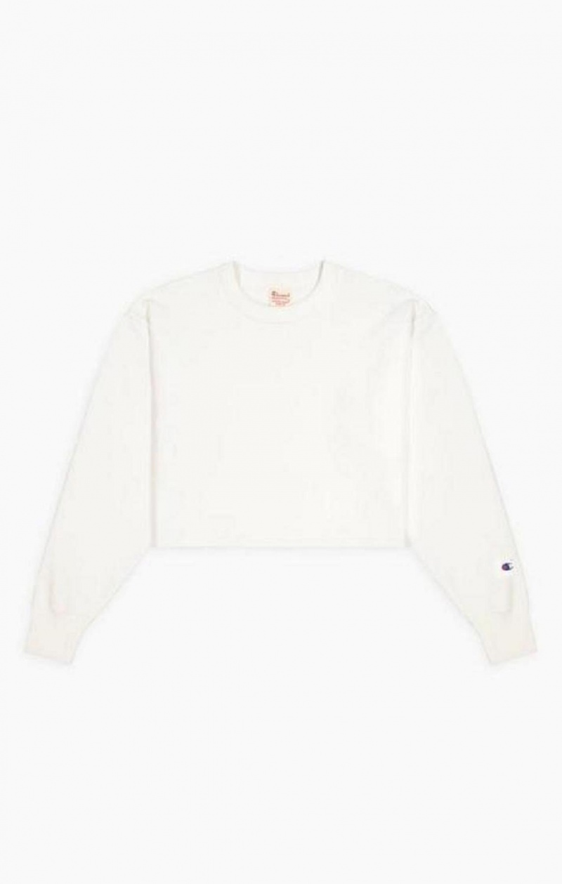 Champion Cropped Reverse Weave Sweatshirt Mikiny Damske Biele | 7519-BYSEP