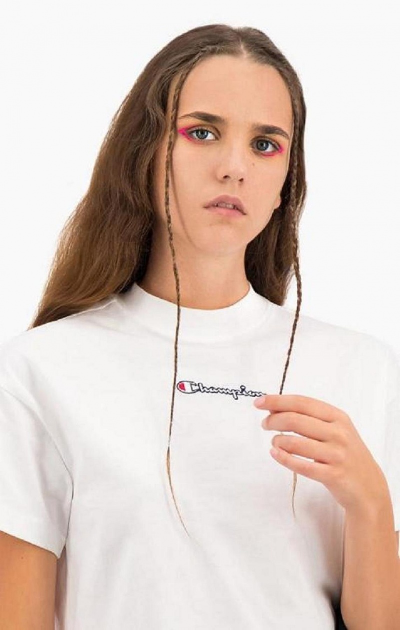 Champion Cropped Script Logo T-Shirt Tricko Damske Biele | 9152-PVTDL