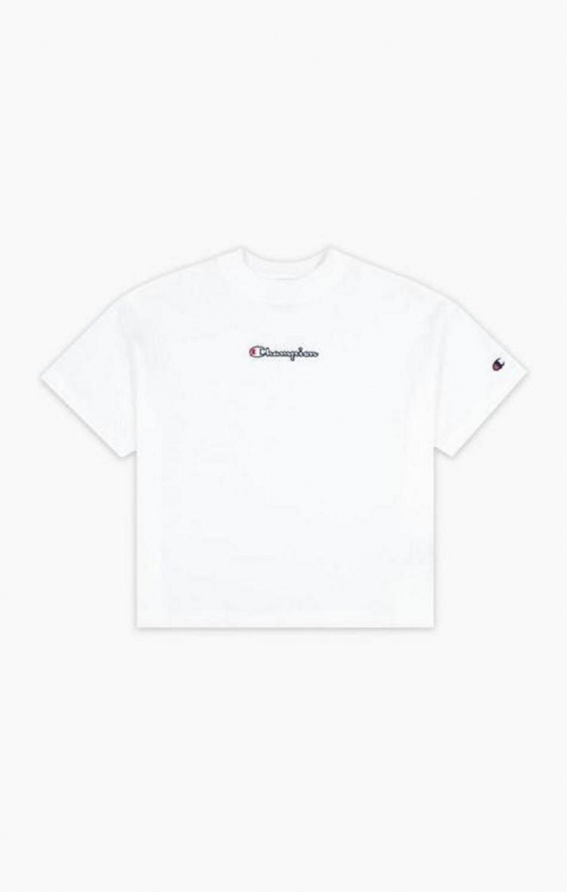 Champion Cropped Script Logo T-Shirt Tricko Damske Biele | 9152-PVTDL