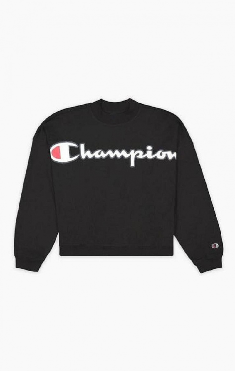 Champion Cropped Script Logo T-Shirt Tricko Damske Čierne | 1837-WNYJR