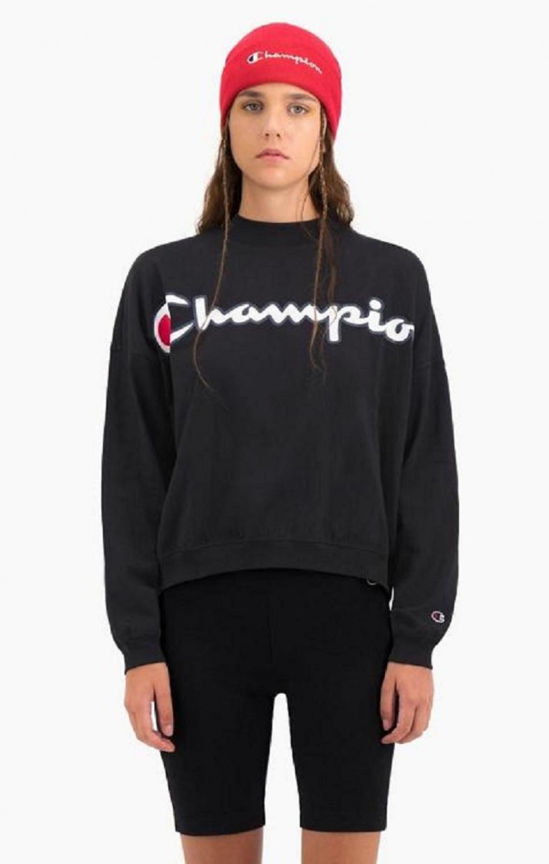 Champion Cropped Script Logo T-Shirt Tricko Damske Čierne | 1837-WNYJR