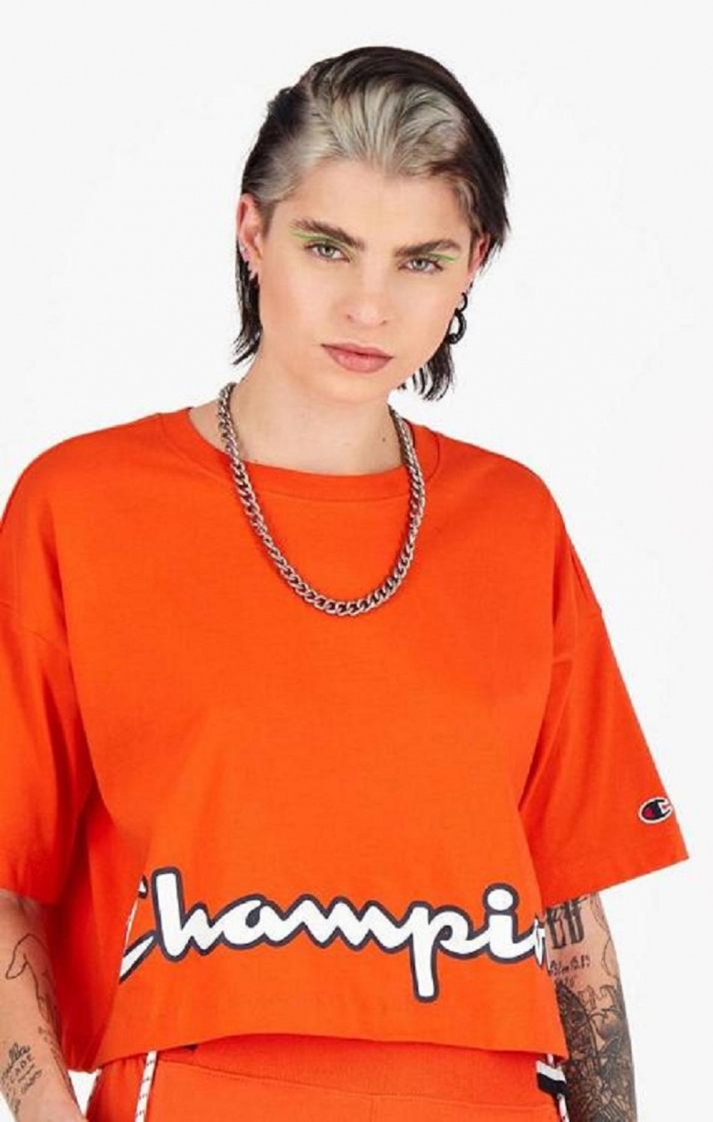 Champion Cropped Script Logo T-Shirt Tricko Damske Oranžové | 3160-NJLFR