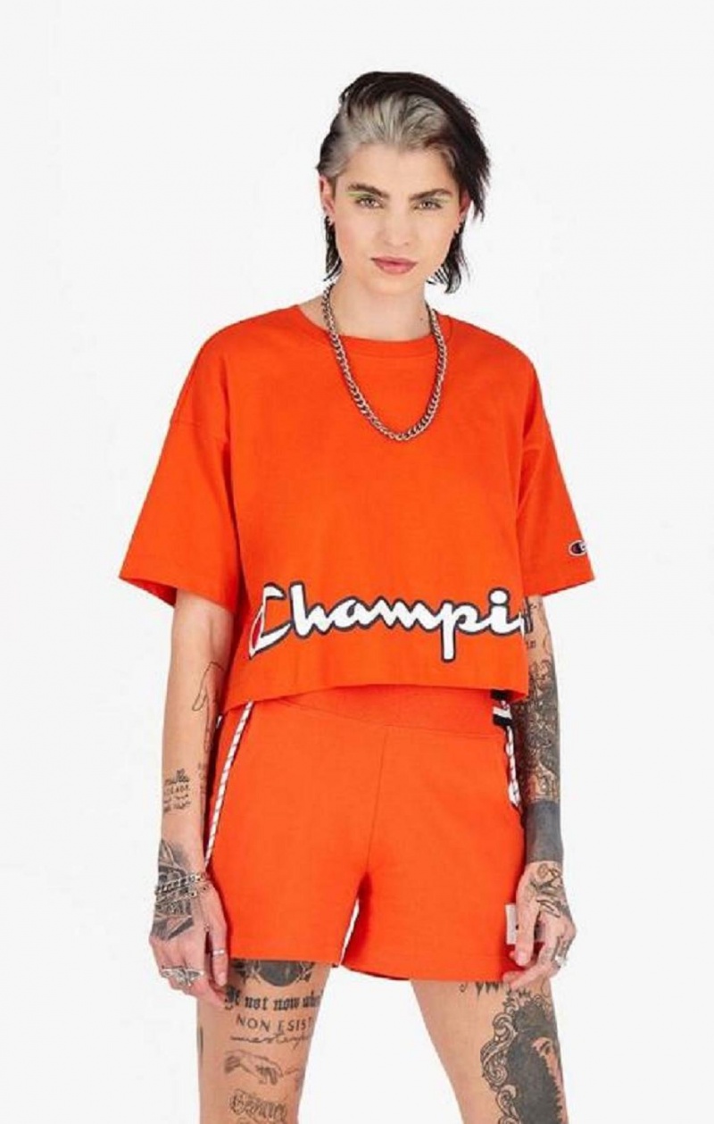 Champion Cropped Script Logo T-Shirt Tricko Damske Oranžové | 3160-NJLFR