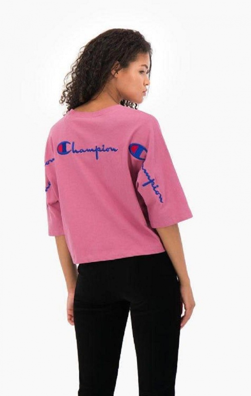 Champion Cropped Script Logo T-Shirt Tricko Damske Červené | 4172-KICER