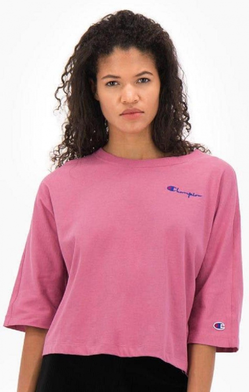 Champion Cropped Script Logo T-Shirt Tricko Damske Červené | 4172-KICER