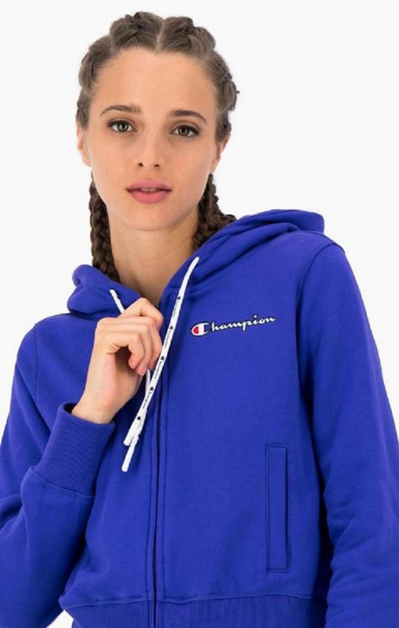 Champion Cropped Zip-Up S Kapucňou Sweatshirt Mikina s Kapucnou Damske Modre | 1086-MAQRH