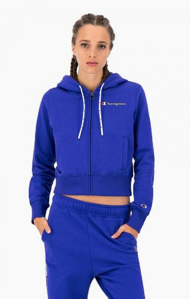 Champion Cropped Zip-Up S Kapucňou Sweatshirt Mikina s Kapucnou Damske Modre | 1086-MAQRH