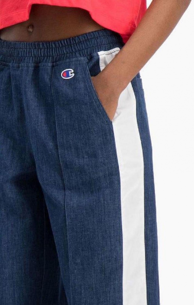 Champion Denim Stripe Flared Tracking Pants Jogger Nohavice Damske Tyrkysové Modre | 6973-NTBGV