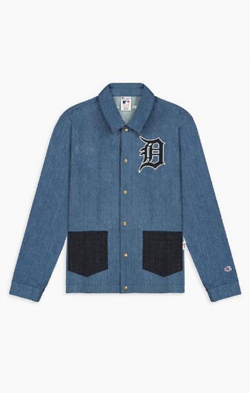 Champion Detroit MLB Denim Coach Jacket Bundy Panske Tmavo Modre | 6918-OPMTS